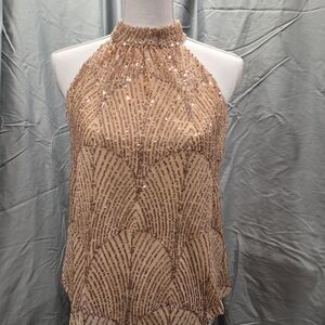 NWT Glamorous Sequin Halter Blouse - Beige